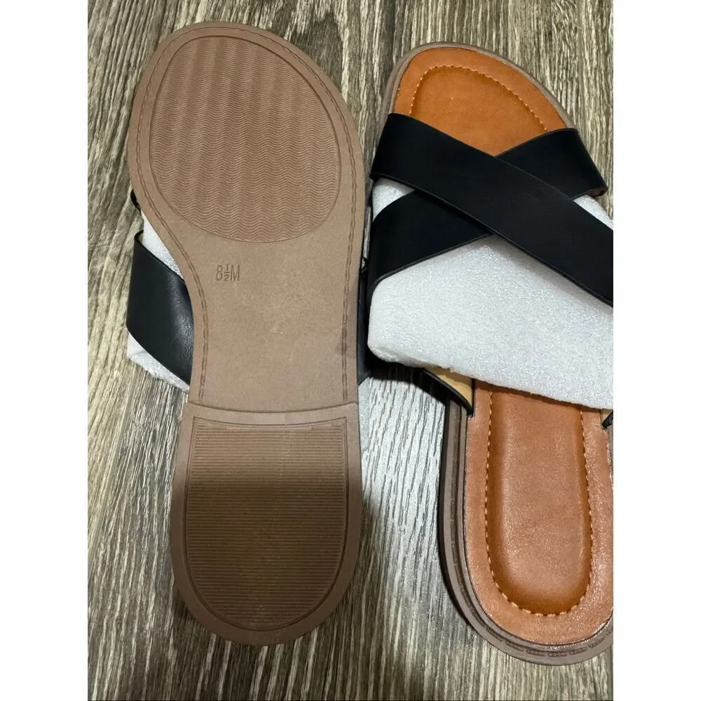Women’s Black Flat Sandals 8.5 New